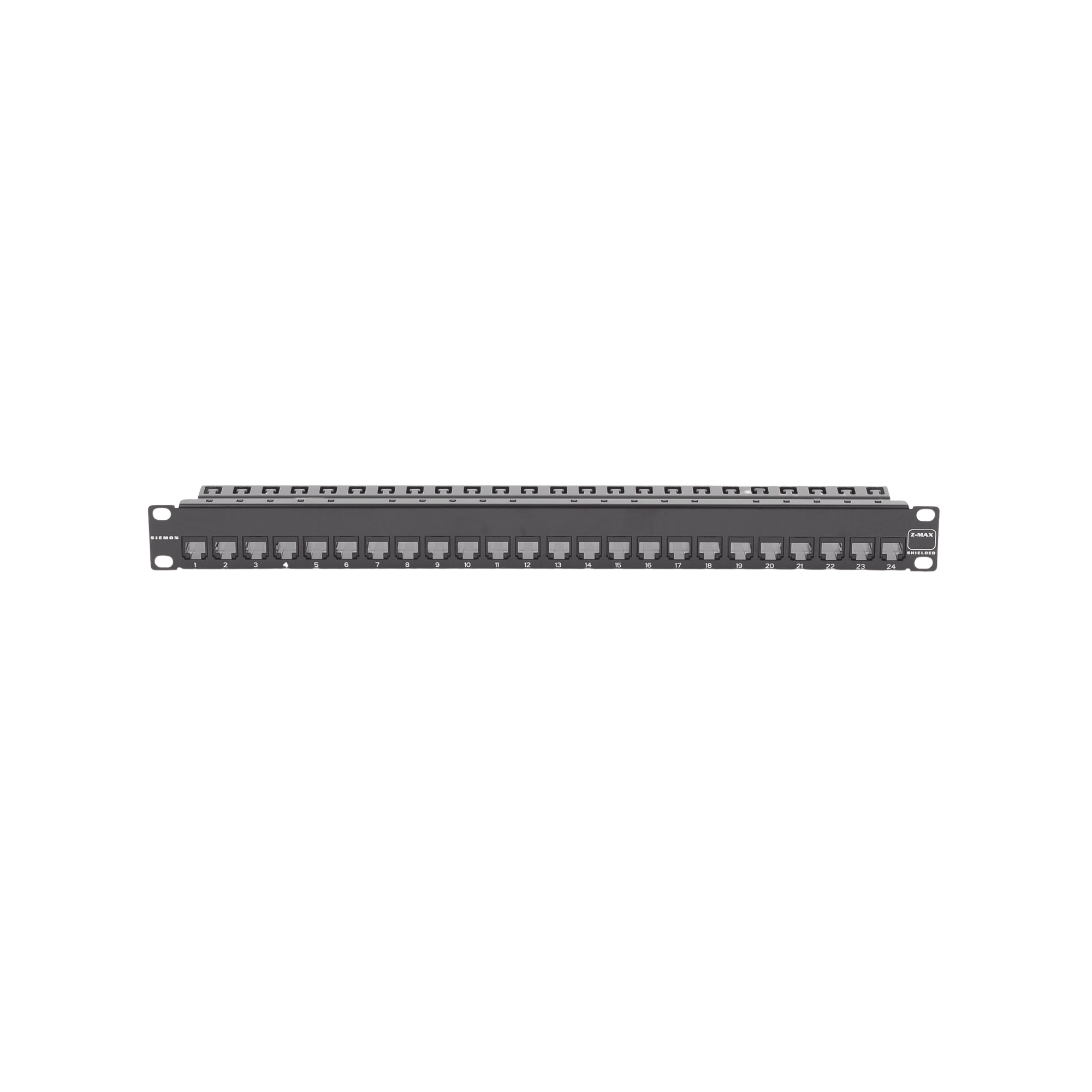 Patch Panel Z-MAX de 24 puertos, Blindado, Precargado con Jacks Categoria 6A, Plano, 1UR