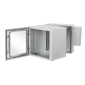 Gabinete Industrial ProTek de Puerta con Ventana, Con Aire Acondicionado de 800 BTU, Protección NEMA Tipo 4/12; IP66; IK10, Abatible, Fabricado en Acero, 19 UR, Color Gris Claro