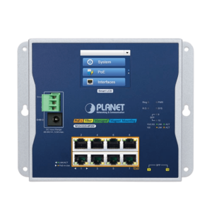 Switch Industrial Flat-Type 8 Puertos Gigabit C/PoE 802.3at, 2 Puertos SFP, LCD