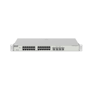 Switch Administrable Capa 3 con 24 puertos Gigabit PoE 802.3af/at + 4 SFP+ para fibra 10Gb, gestión gratuita desde la nube, 370w