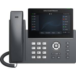 Teléfono IP Wi-Fi, Grado Operador, 12 líneas SIP con 6 cuentas, pantalla táctil 7", puertos Gigabit, Bluetooth, PoE, codec Opus, IPV4/IPV6 con gestión en la nube GDMS