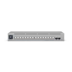 UniFi Switch Pro Max 16 con funciones Capa 3, 16 puertos EtherLight RGB / (4) puertos 2.5 GbE y (12) puertos GbE /(2) puertos SFP+ 10G /con pantalla táctil informativa