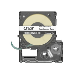 Casete de Etiquetas de Vinilo de Cinta Continua, Color Negro Sobre Amarillo, Uso Interior/Exterior, 9 mm de Ancho x 7 Metros de Largo