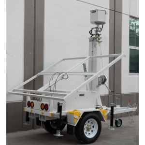 Traila / Remolque con Mástil Retráctil de 7.5 m. para Videovigilancia o Iluminación, con capacidad para Instalar Módulos Solares y Baterías (No incluidos)