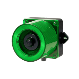 Combinacion de baliza LED color Verde y sirena electrónica de 31 tonos resistente a la intemperie de volumen máx. 123 dB a 12-24 VCD