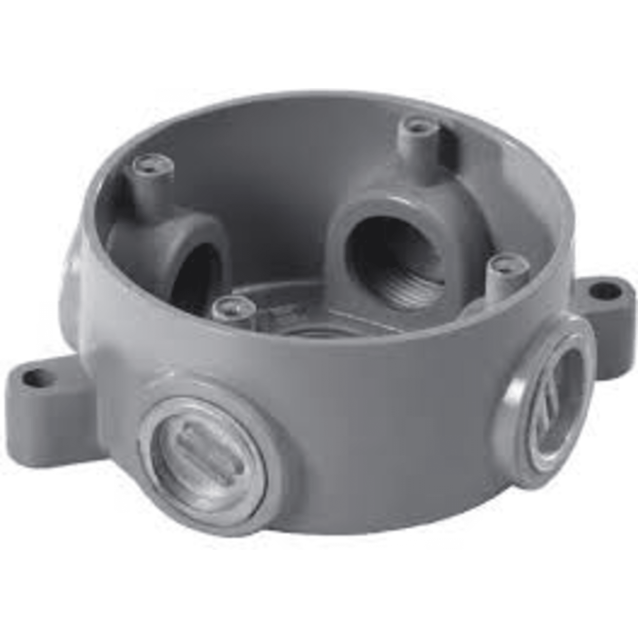 Caja Redonda Estándar sin Tapa a Prueba de Intemperie 102(4) de 3/4" (19 mm) / Con 5 salidas.