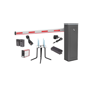 Kit COMPLETO Barrera Izquierda XBS Con Corona LED / Brazo Iluminado de 5M / Incluye Sensor de Masa, Transformador, Lazo Magnético, Ancla, Fotoceldas y 2 Controles Inalámbricos
