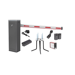 Kit COMPLETO Barrera Derecha XBS Con Corona LED / Brazo Iluminado de 5M / Incluye Sensor de Masa, Transformador, Lazo Magnético, Ancla, Fotoceldas y 2 Controles Inalámbricos