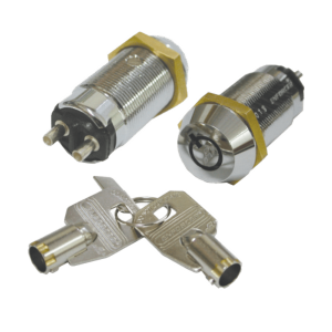 Interruptor de Llave Tubular / Diseño 'See-Saw' Antiretorcimiento / Carcasa de Aleación de Zinc Cromado / Contactos Plateados con Tratamiento Anti-Sulfuración / Base de Bachelita / Terminales Redondos / 2A@12VDC