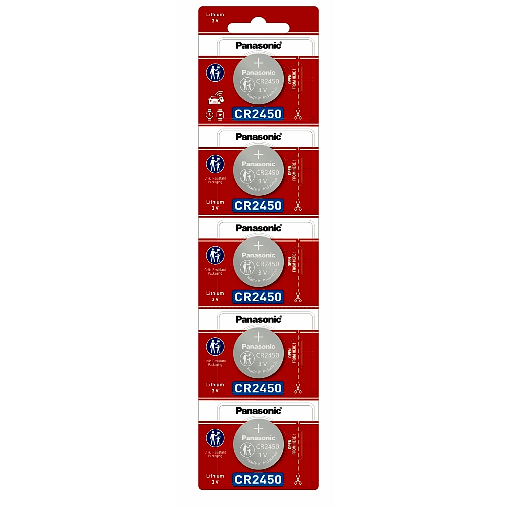 Batería de Litio tipo Moneda 3V / CR2450/ Tira c/5pz ( Batería no recargable )