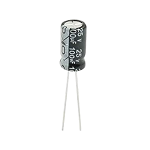 Capacitor Electrolítico de Aluminio, Radial de 100 µFd, 25 Vcc, 105 °C, 6.3 x 11 mm.