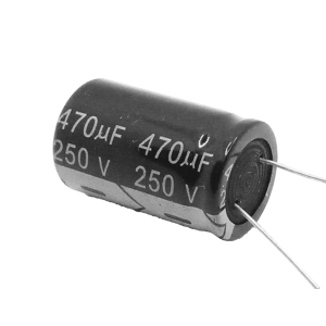 Capacitor Electrolítico de Aluminio, Radial de 470 µFd, 250 Vcc, 105 °C, 25 x 40 mm.