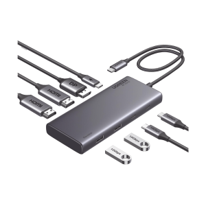 HUB USB-C (Docking Revodok 308) 8 en 1 | 2 Puertos HDMI 4K@60Hz | 1 Puerto DisplayPort 4K@60Hz 2 USB-A 10Gbps) | 2 USB-C (10Gbps) | USB-C PD Carga 100W | Chip de Ultima Generacion | Carcasa de Aluminio.