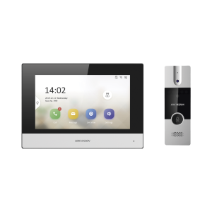 Kit de Videoportero Híbrido de Plastico / IP a 4 Hilos con Función de Llamada a App Hik-Connect / Monitor se Conecta a Internet por Cable o WiFi y por 4 Hilos al Frente de Calle / Expandible a Mas Equipos