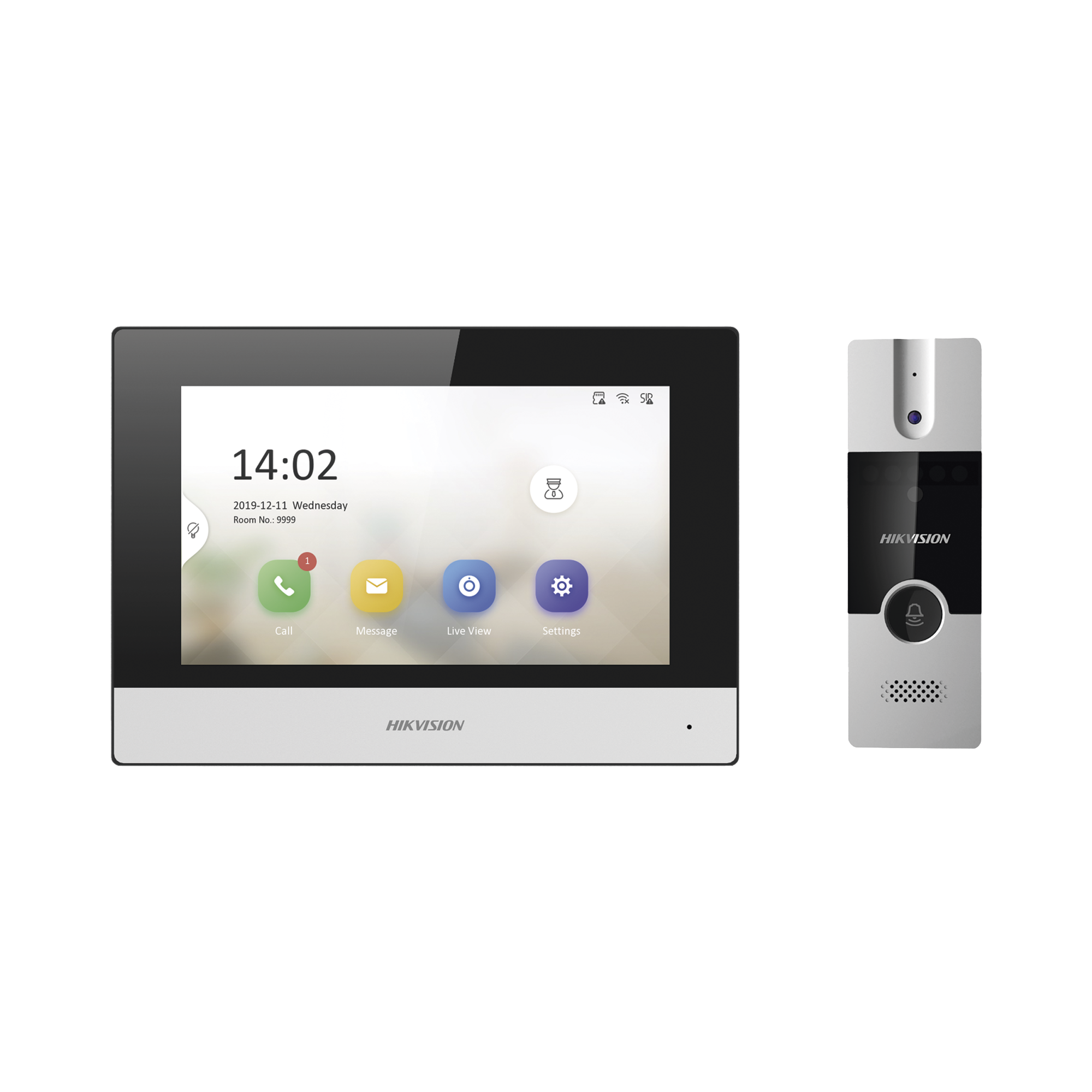 Kit de Videoportero Híbrido de Plastico / IP a 4 Hilos con Función de Llamada a App Hik-Connect / Monitor se Conecta a Internet por Cable o WiFi y por 4 Hilos al Frente de Calle / Expandible a Mas Equipos