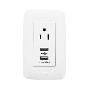 Contacto Sencillo de 15 A/ 127 V CA y 2 Conectores USB de 5 V CD 2A / Color Blanco.