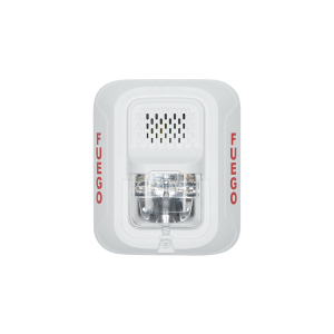 Sirena con Lámpara Estroboscópica a 2 Hilos, Montaje en Pared, Color Blanco, Configuración Estroboscópica Seleccionable y Texto en Español, Nuevo Diseño Moderno y Elegante y Menor Consumo de Corriente