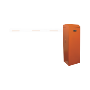 Barrera vehicular izquierda / Soporta brazo de hasta 3 m / Apertura en 1.5 s /Final de carrera ajustable por programación / Movimiento fluido / Diseño elegante color naranja