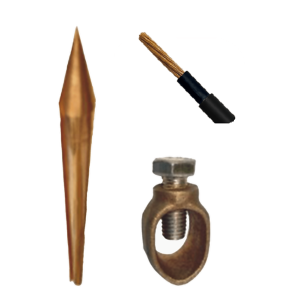 Kit Básico para Tierra Física con Varilla de 5/8" de 1.5 m de Largo, Opresor y 10 Metros de Cable Negro 6 Awg.