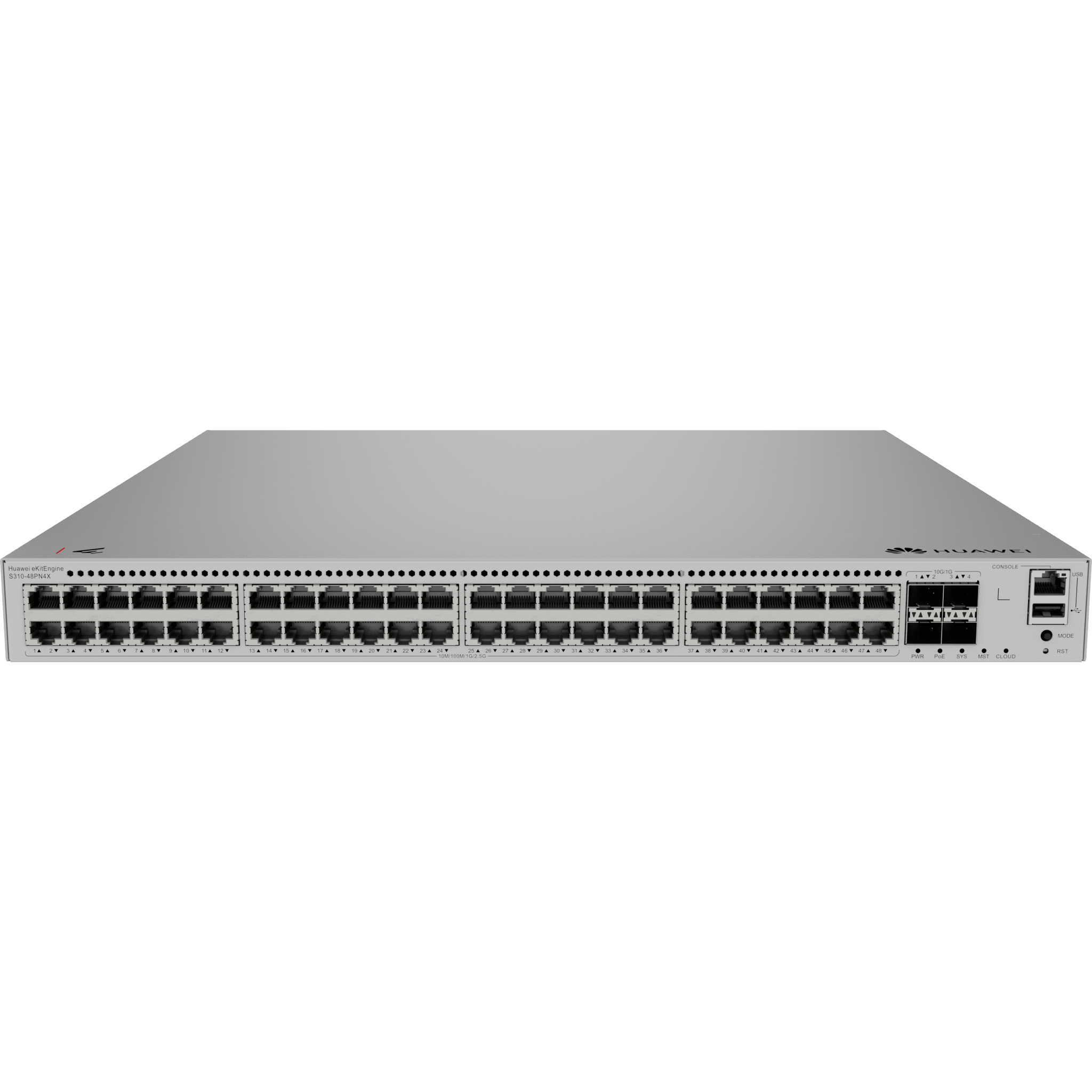 Switch eKit Distribución/Core MultiGigabit PoE+ Capa 3 / 48 puertos PoE+ 2.5 Gbps + 4 SFP+ / iStack / PoE Perpetuo (360 W) / Libre de Licenciamiento