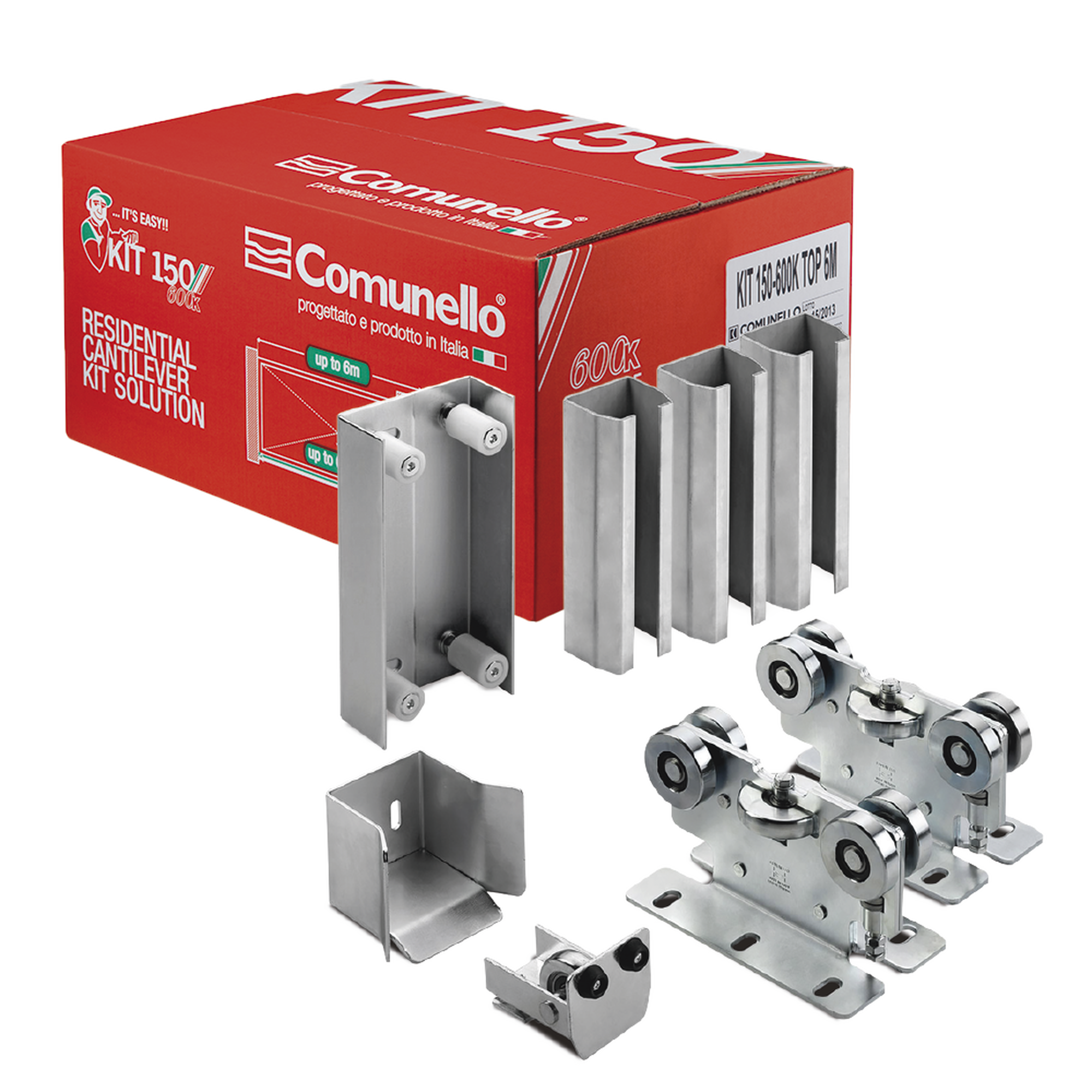 KIT para puertas autoportantes de hasta 3 m y 600 kg con rodillos de nylon
