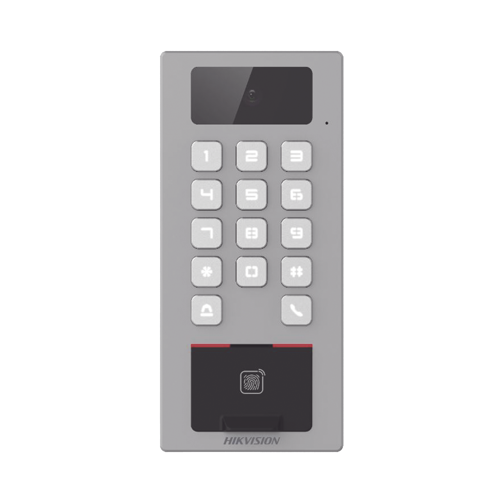 (PoE / 2 Relays) Terminal de Control de Acceso / Videoportero Multiapartamento Llamada a App / Teclado / Exterior Antivandálico IP65 & IK09 / Huella, Tarjeta, Código QR, PIN o App Hik-Connect  / Cámara 2 MP compatible con NVRs
