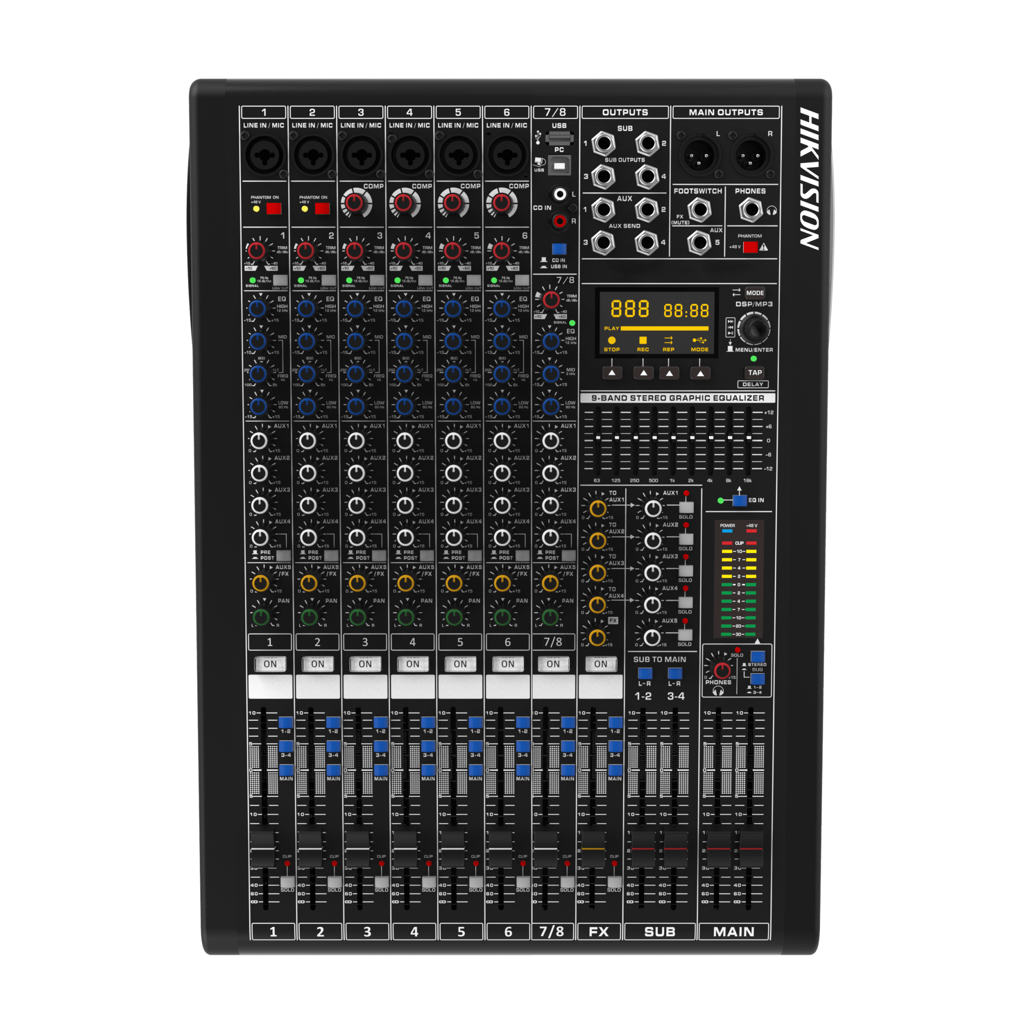 Consola de Mezcla Analógica DS-QAPMCR8-A | 8 Canales | 6 Entradas Mic/Línea | 12 Salidas | DSP Efectos | USB Media | Bluetooth | Montaje en Rack