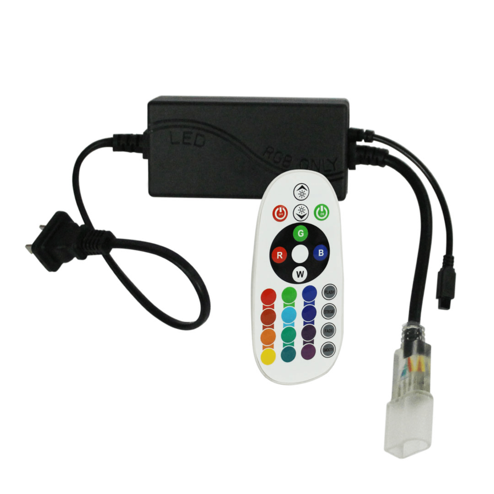 Adaptador de Corriente con Control de Funciones Remoto para Manguera Neón LED RGB JUML-5050-03.