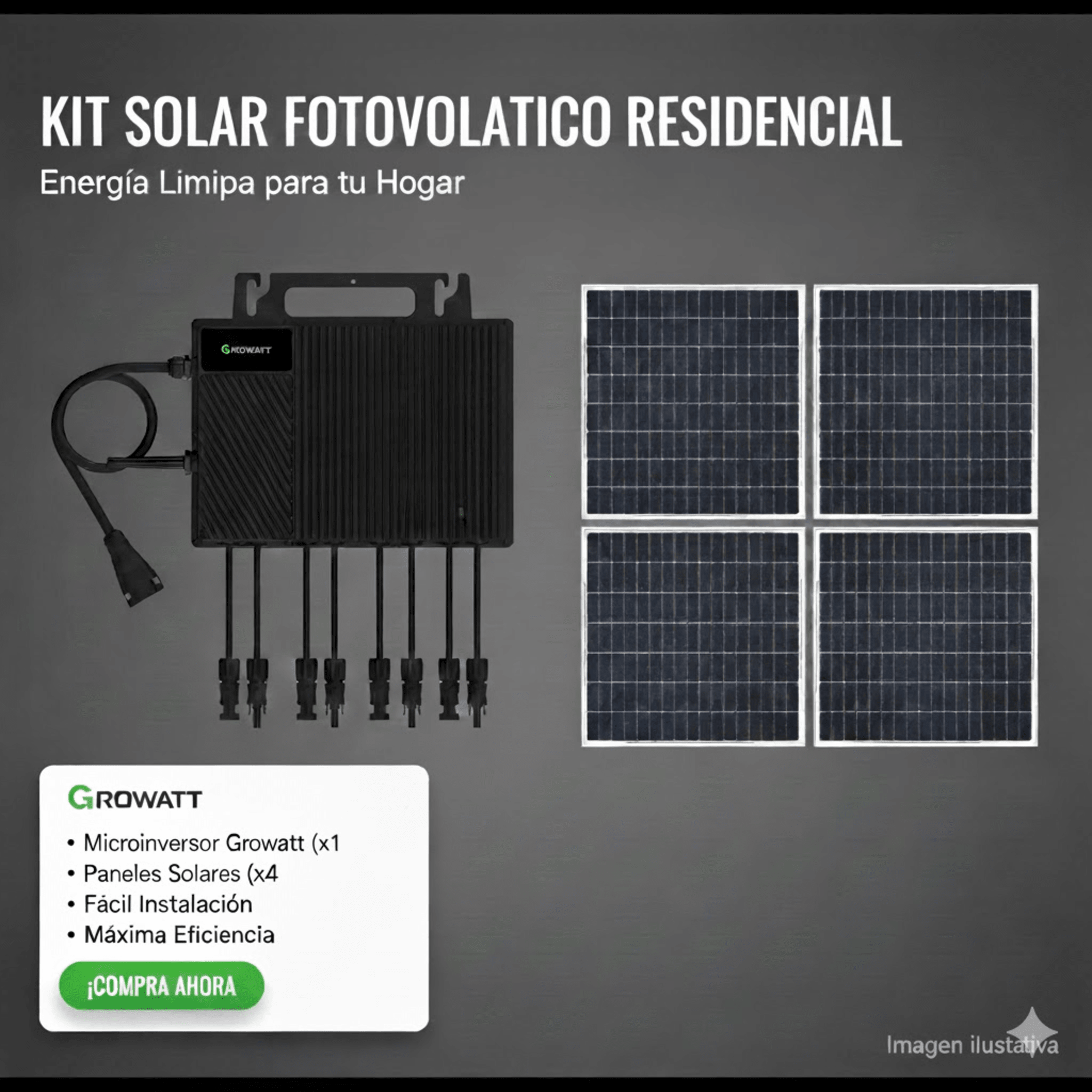 Kit Solar Interconexion / 2.5kW 220Vca / Microinversores Growatt / Montaje Incluido