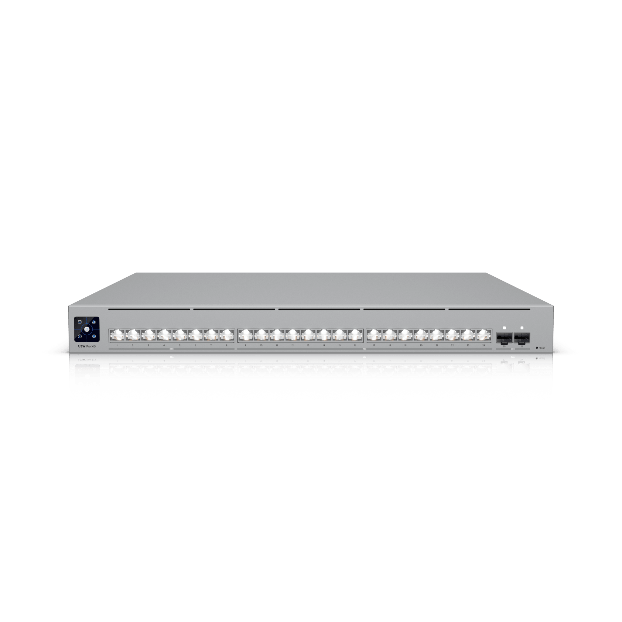 UniFi Switch USW-Pro-XG-24 / Capa 3 / 24 puertos (16 × 10 GbE, 8 × 2,5 GbE) + 2 puertos SFP28 25 G