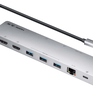 Dock Multipuerto USB-C | 11 en 1 | 8K Single o Dual 4K | PD 100W | USB 3.2 Gen 1 | Ethernet Gigabit | SD MicroSD | Aluminio