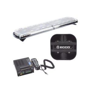 Kit de Sirena Vehicular H2 Covert, Bocina de uso rudo y Torreta 48" Serie 12 con 130 LED, dual color rojo/azul/claro/ambar, ideal para equipar unidades de policia