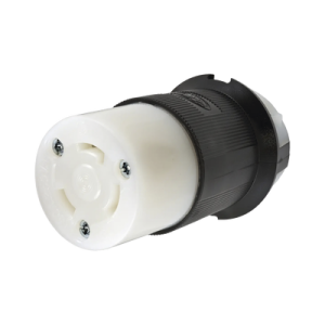 Conector Industrial con Bloqueo de Media Vuelta / 30 A 250 V CA / 2 Polos 3 Hilos / Color Blanco y Negro / Nema L6-30R.