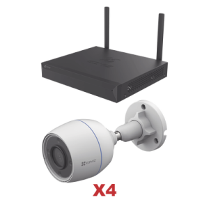 Kit de cámaras Wi-Fi / Incluye 1 NVR 4 canales / 4 Cámaras Bala 2 Megapixel / Para Uso en Exterior IP67 / Vision Nocturna a Color