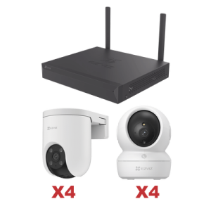 Kit de cámaras Wi-Fi / 3 Megapixel / Incluye 8 Cámaras (4 camaras Para Interior y 4 Cámaras Para Exterior) / 1 NVR WI-FI 8 Canales / Vision Nocturna a Color / Detección de Humanos