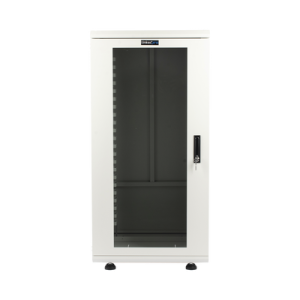 Gabinete Rack 24 Unidades / 19 Pulgadas / Puerta de Cristal / Piso / Acero Calibres 16-18-20 / 750 Kg Carga / 600x605x1190 mm (23.6x23.8x46.9 in) / Vidrio con Cerradura, Niveladores Incluidos