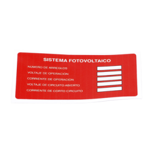 Etiqueta de Sistema fotovoltaico/ Paquete con 20