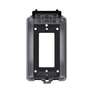 Caja Protectora de Contactos para Exterior / Policarbonato de Alto Impacto / Protección NEMA 3R / 127V 15A 60Hz / Tapa Transparente Base Negra / Resistente a Intemperie UV