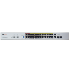 Switch PoE (802.3af/at/bt) / No administrable de largo alcance / Hasta 250m / Con 24 x 10/100Mbps + 2 x SFP Gigabit Combo / 250 W