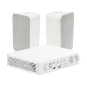 Kit de amplificador con bluetooth | 2 altavoces para pared | Sistema 100V |  2 Canales con Control de volumen Independiente |  Música Ambiental