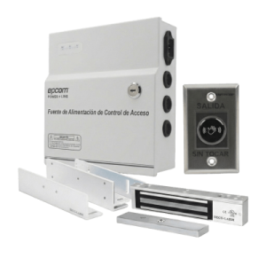 Kit para Control de Acceso Incluye Fuente de 12VCD / Soporta Batería de Respaldo/ Chapa Magnética de 600Lbs / Montajes L y Z / Botón de salida / Certificación UL y ETL