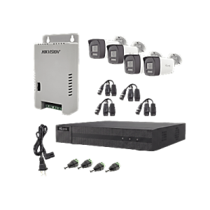 Kit HiLook Audio Bidireccional TurboHD 1080p / DVR Metalico 4 Canales / 4 Cámaras Bala (Exterior) con Bocina y Micrófono Integrado / 1 Fuente de Poder / Accesorios