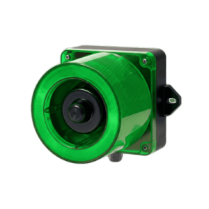 Combinación de baliza LED color Verde y sirena electrónica de 31 tonos resistente a la intemperie de volumen máx. 123 dB a 110-220 VCA