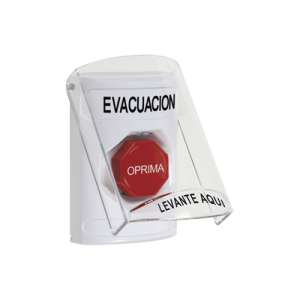 Botón de Evacuación / Tapa Protectora Policarbonato / Restablecimiento con Llave / Uso Interior y Exterior / Compatible UL, cUL y ADA
