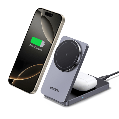 Cargador Inalámbrico 2 en 1 20W / Tecnología Qi2 15W Certificada / Carga Simultánea iPhone y AirPods / Ángulo Ajustable 70° / Diseño Plegable y Portátil / Compatibilidad Universal - Image 4