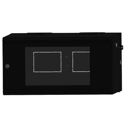 Gabinete Rackeable de Pared / 6U / 19 Pulgadas / Puerta de Cristal / Abatible 120° / Carga 80 kg / Ventilación 120 mm