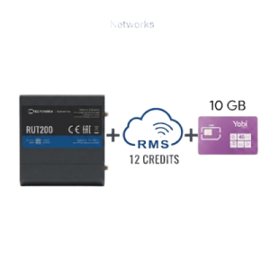 Router Teltonika LTE/4G RUT200 + 12 creditos RMS  + SIM de YOBI de 10GB por Mes durante un año de servicio (solo datos)