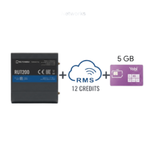 Router Teltonika LTE/4G RUT200 + 12 creditos RMS  + SIM de YOBI de 5GB por Mes durante un año de servicio (solo datos)