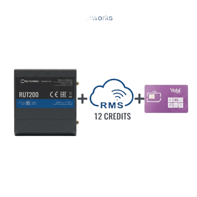 Router Teltonika LTE/4G RUT200 + 12 creditos RMS + SIM de YOBI de 1GB por Mes durante un año de servicio (solo datos)