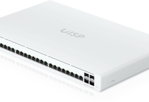 UISP Switch Pro – Switch PoE de 220 W (27 V) con 24 Puertos GbE, 16 Puertos PoE Pasivo 27 V y 4 Puertos SFP+ 10G